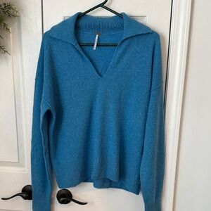 Free People Teal V-Neck Sweater Cashmere